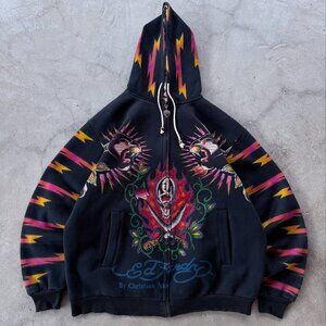 Vintage Ed Hardy Christian Audigier Black Panther Rhinestone Zip-Up Jacket - XL